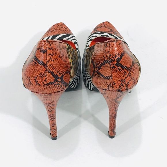 Qupid Animal Print High Heels, Orange, White, 6 - Picture 5 of 9